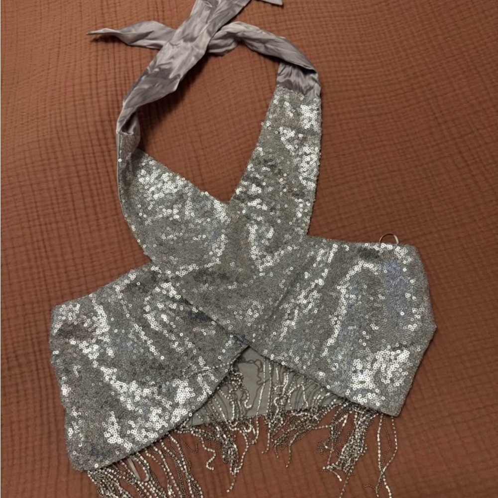 12th Tribe Silver Sequin Crop Top